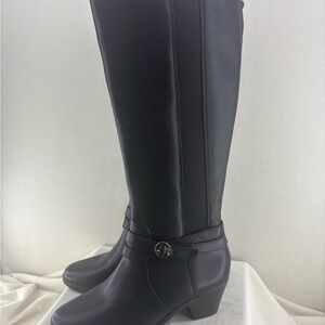 Clarks Black Tall Heeled Riding Boots with Strap Detail size 8.5M